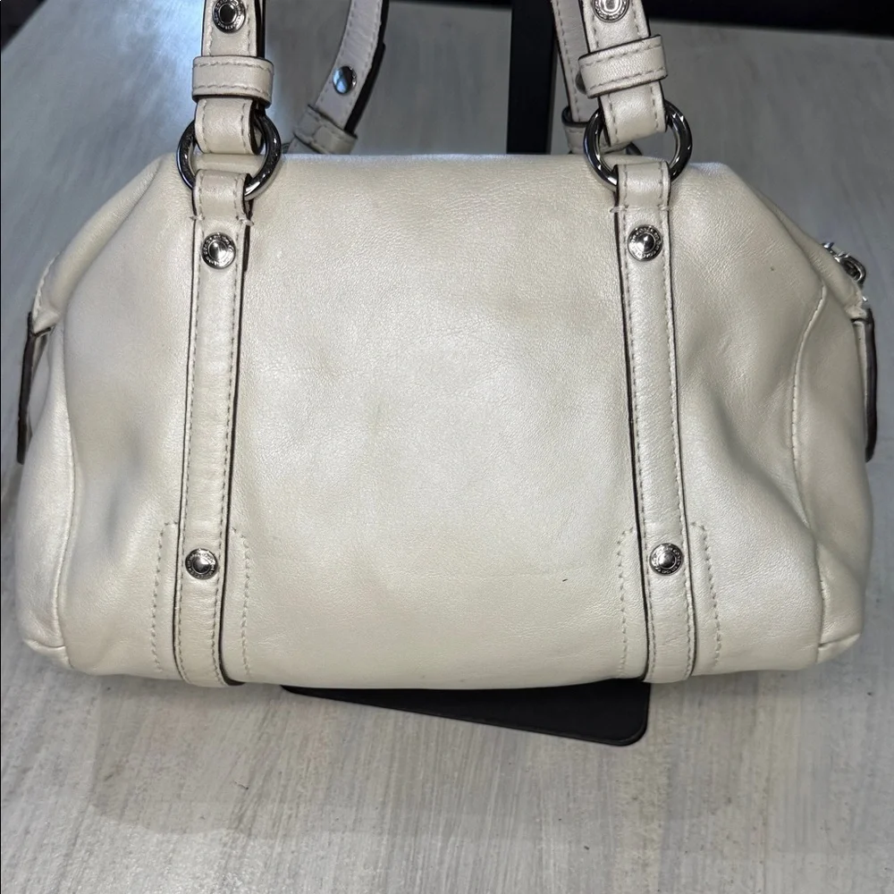 Coach Metallic Cream Perforated Opt Art Mini Satchel with Charm